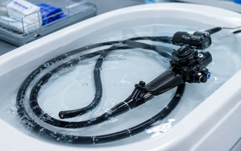 Endoscope reprocessing in hydrogen peroxide high-level disinfectant soak station