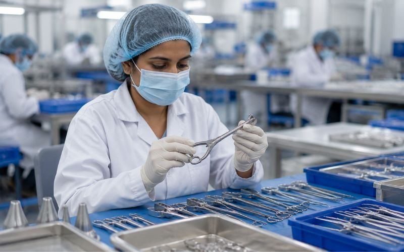 CE and ISO 13485 quality control check of ENT surgical instruments before export