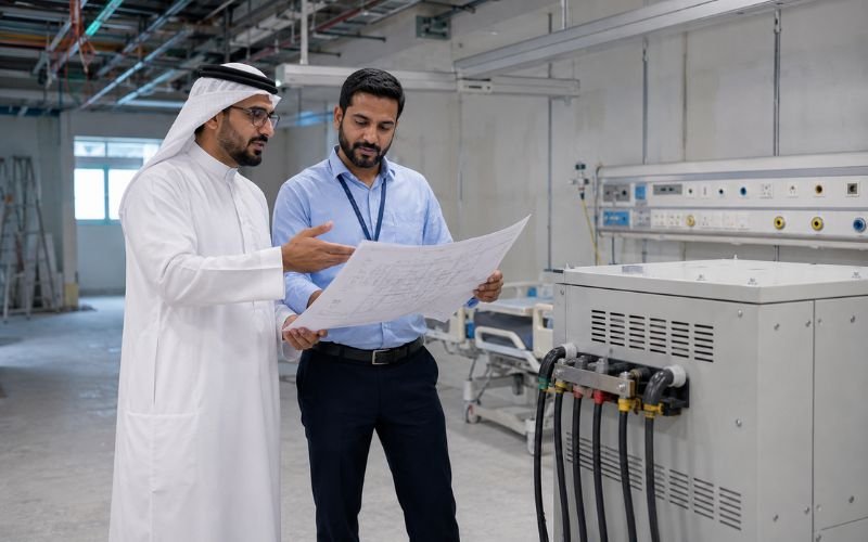 Middle Eastern hospital architect and engineer planning IPS installation in a new ICU