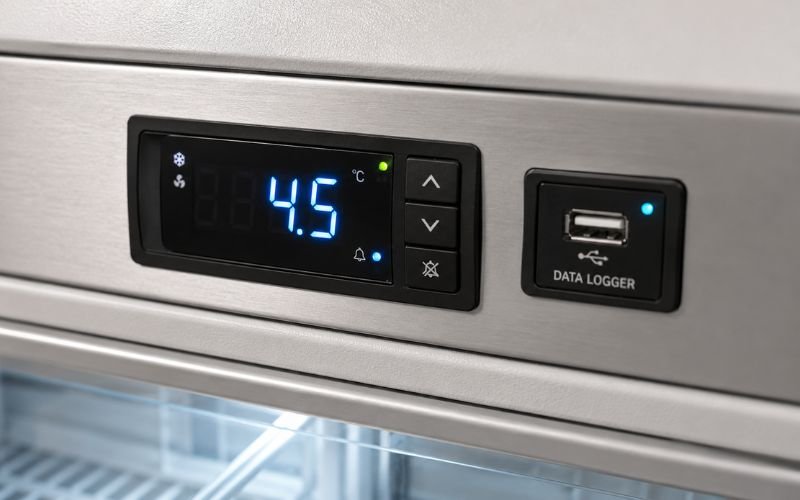 Digital temperature controller and data logger on medical refrigerator