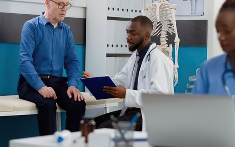 Orthopedic surgeon reviewing X-ray before implant procedure in Nigeria and Kenya
