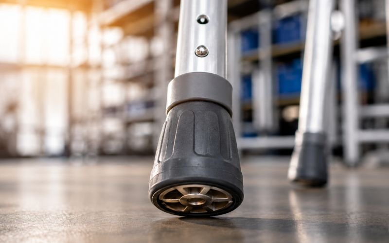 Steel reinforced rubber ferrule tip on a heavy duty aluminum medical crutch