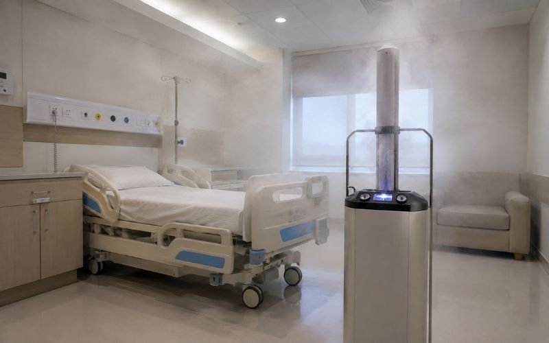 Vaporized hydrogen peroxide room decontamination unit in hospital setting