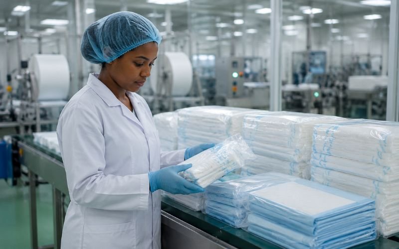 Quality control check of adult diaper and bedsheet absorbency before export