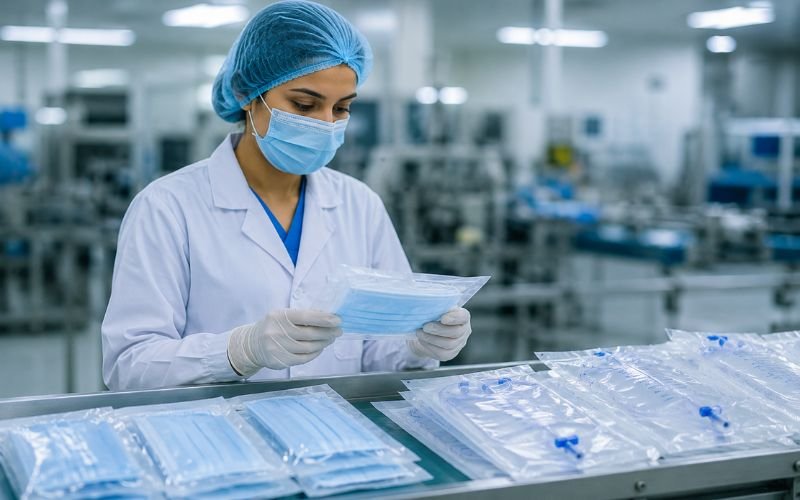Nurse wearing surgical mask in Nigeria and Kenya hospital ward